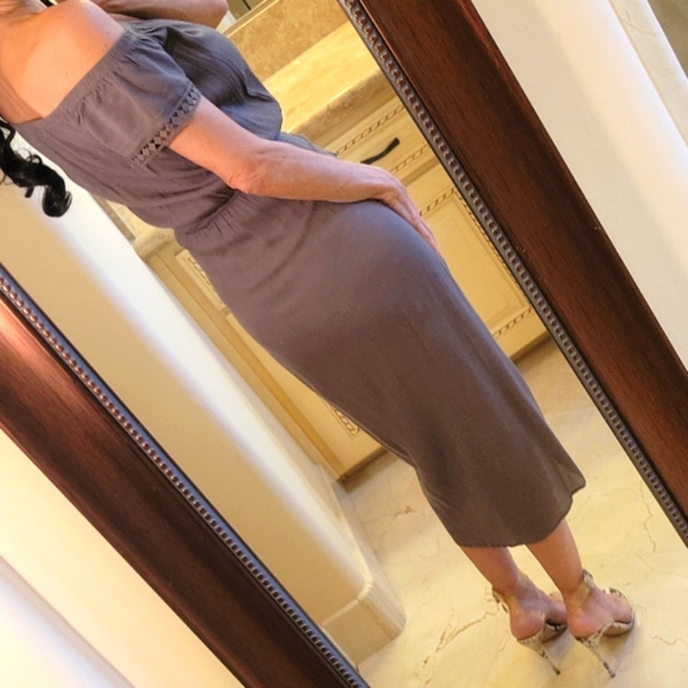 Cute & Stylish Solemnity off-shoulder midi dress with built-in shorts, S - Picture 7 of 16